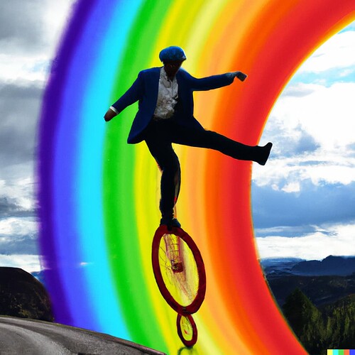 DALL·E 2022-08-29 07.20.46 - unicyclist riding on top of a rainbow painted by Edvard Munch