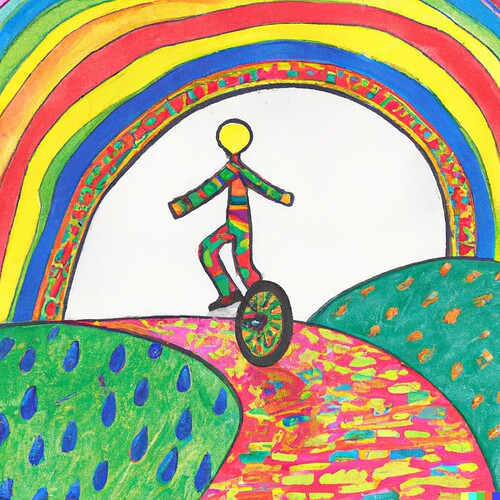 DALL·E 2022-08-29 07.14.56 - unicycle riding over a rainbow painted by hundertwasser