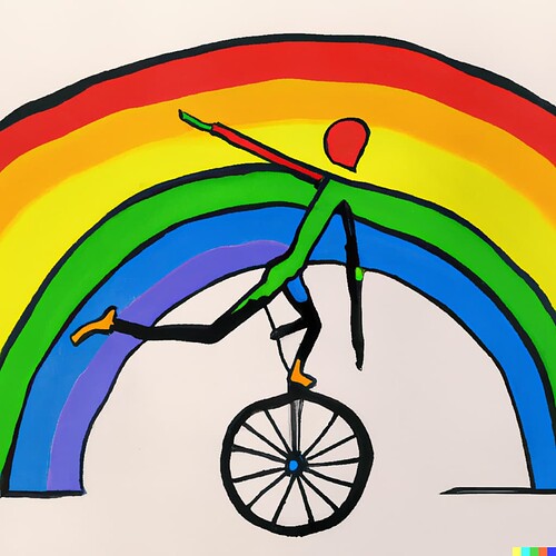 DALL·E 2022-08-29 07.16.46 - unicycle riding on a rainbow painted by pablo picasso