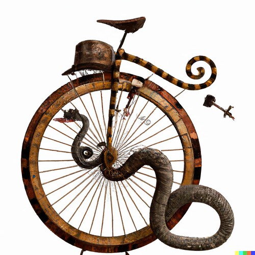 DALL·E 2022-08-31 10.06.30 - steampunk theme unicycle with snakes and skulls