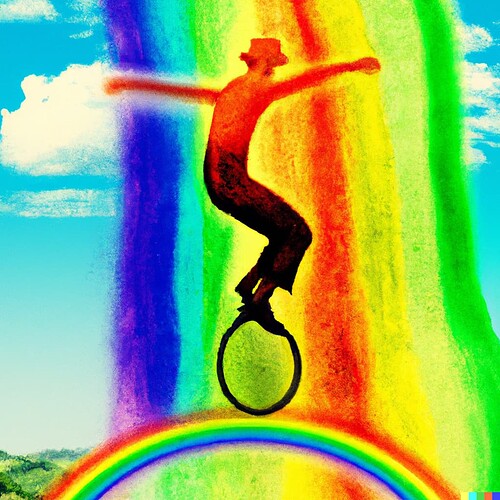 DALL·E 2022-08-29 07.20.39 - unicyclist riding on top of a rainbow painted by Edvard Munch