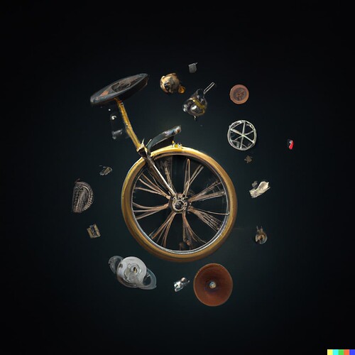 DALL·E 2022-08-31 10.07.06 - a unicycle exploded view in steampunk style floating in space