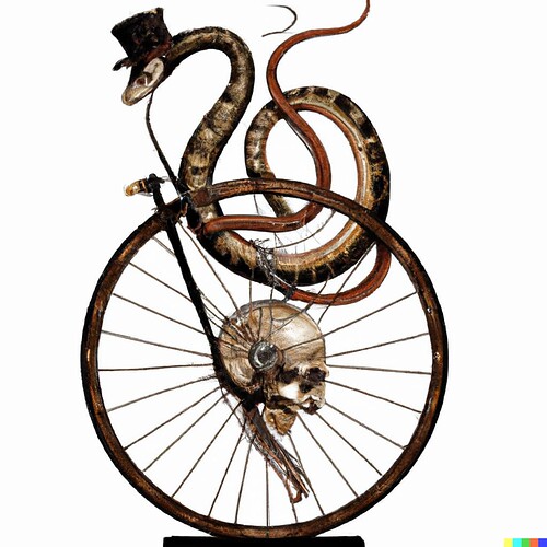 DALL·E 2022-08-31 10.06.38 - steampunk theme unicycle with snakes and skulls