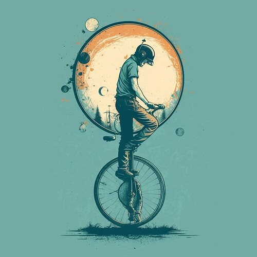 unicycling with futuristic moon in the background