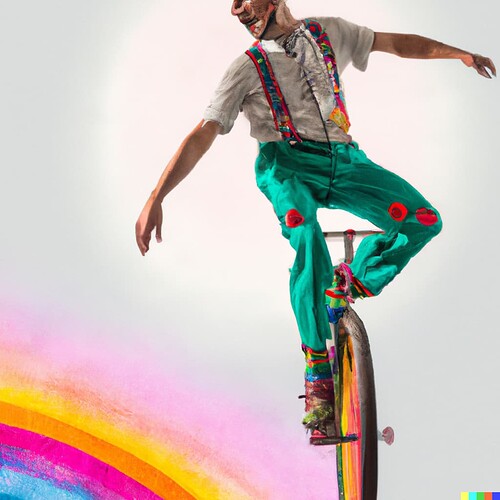 DALL·E 2022-08-29 07.18.22 - unicyclist riding on top of a rainbow painted by Frida Kahlo