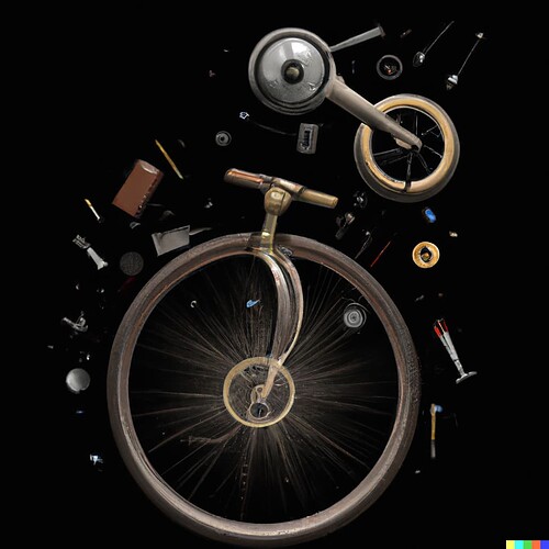 DALL·E 2022-08-31 10.06.08 - a unicycle exploded view in steampunk style floating in space