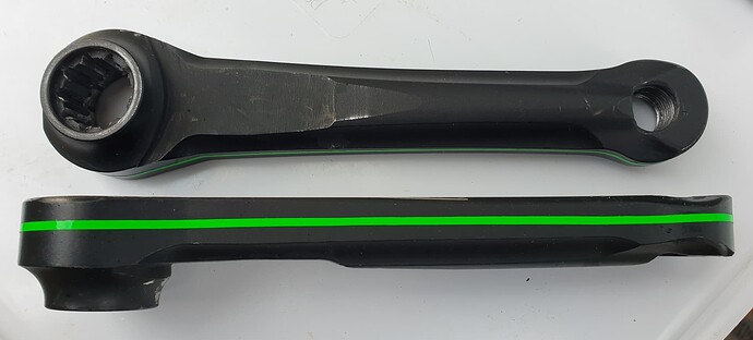 Modified cranks with flattened end and reduced thickness, repainted and detailed with green